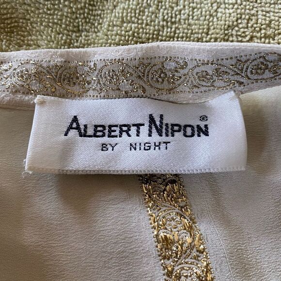 Vintage Albert Nipon Dress Cream Gold Metallic Flaw - Picture 8 of 12
